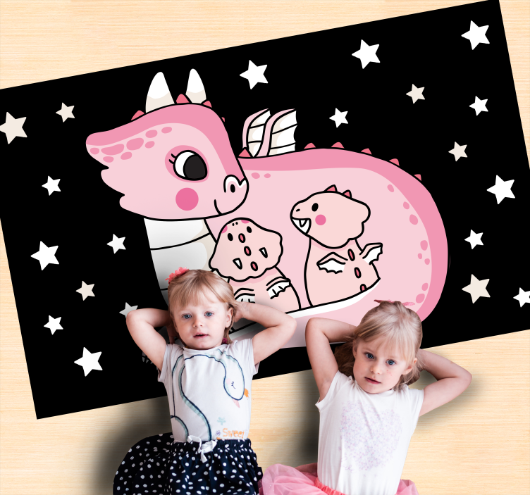 Tapis vinyle enfant trio de dragons roses - TenStickers