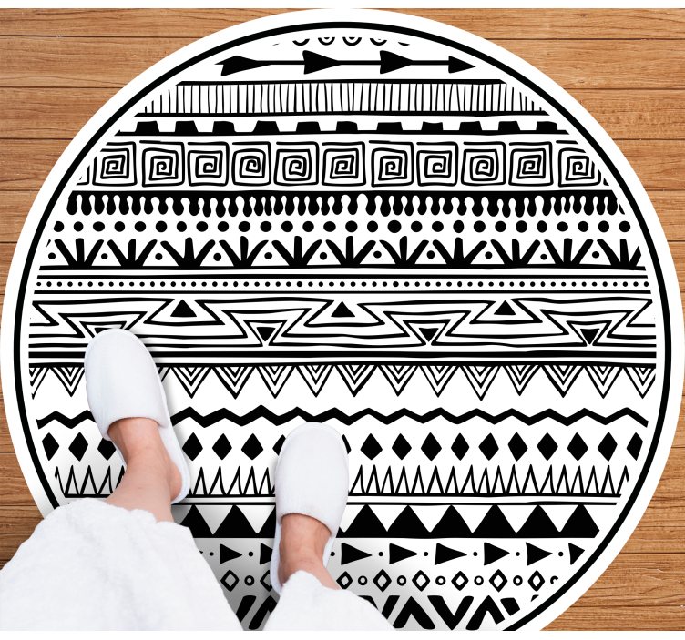 Tapis vinyle éthnique motifs noirs et blancs - TenStickers