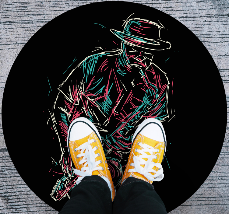 Tapis vinyle rond performance d'un musicien de jazz - TenStickers
