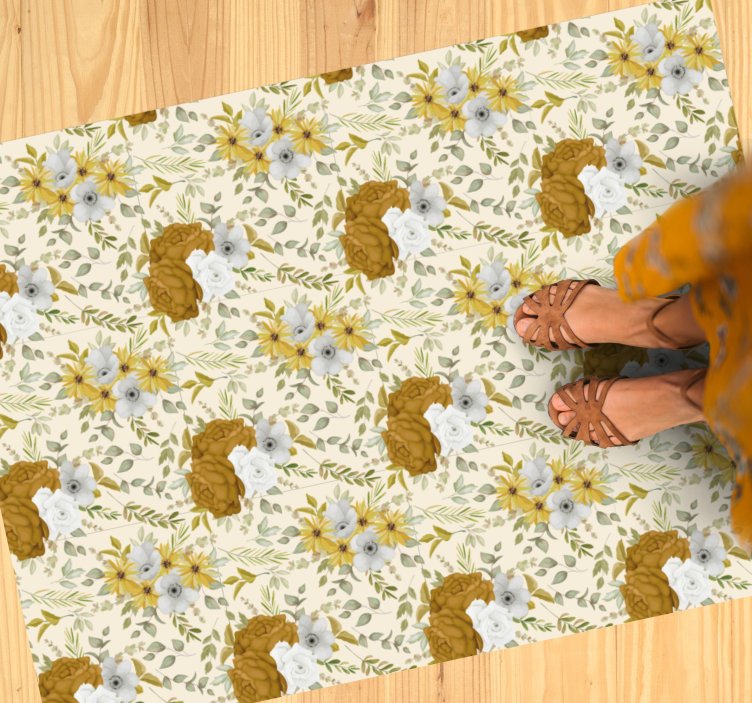 Tapis vinyle fleurs composition bouquet jaune - TenStickers