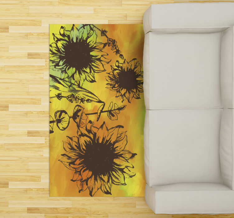 Tapis vinyle plantes croquis de tournesol - TenStickers