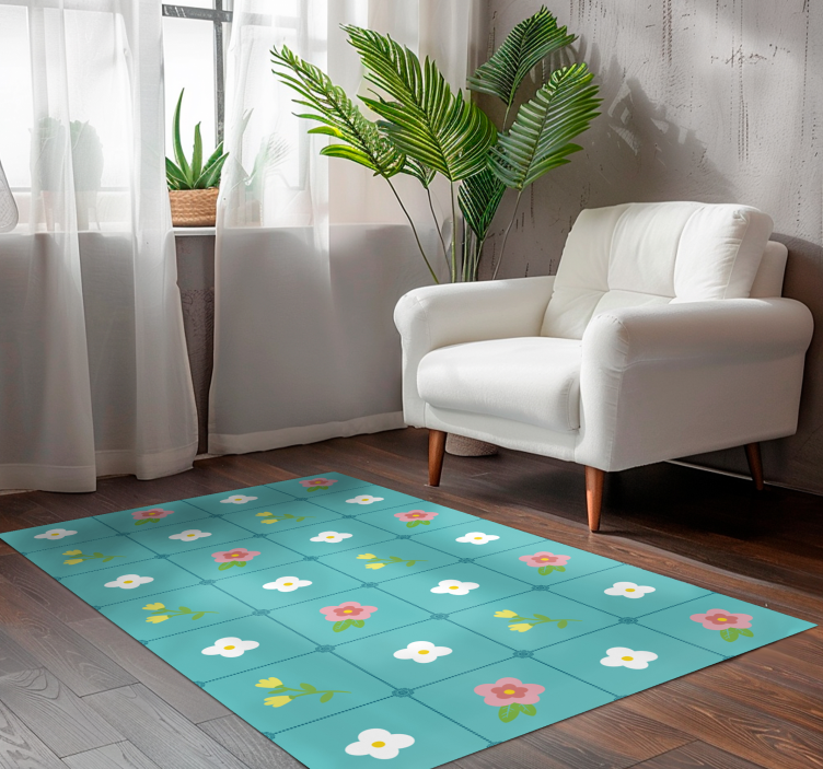 Tapis vinyle carreaux plantes motif floral - TenStickers