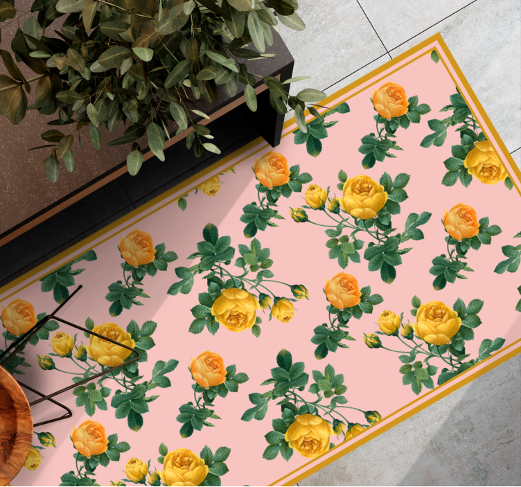 Tapis vinyle plantes rose jaune botanique - TenStickers