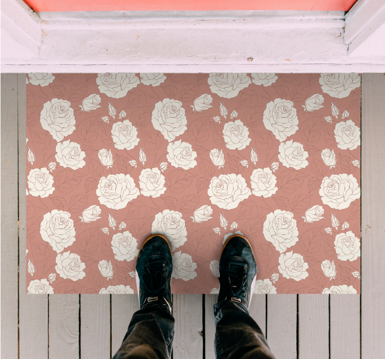 Tapis vinyle plantes superposition de motifs roses - TenStickers