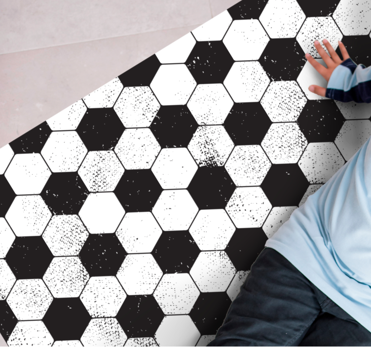 Tapis vinyle géométrique hexagonal noir et blanc - TenStickers