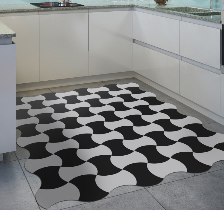 Tapis vinyle géométrique courbes noires et blanches - TenStickers