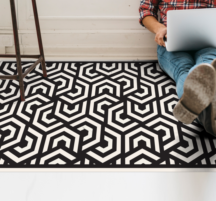 Tapis vinyle géométrique hexagones noirs et blancs - TenStickers
