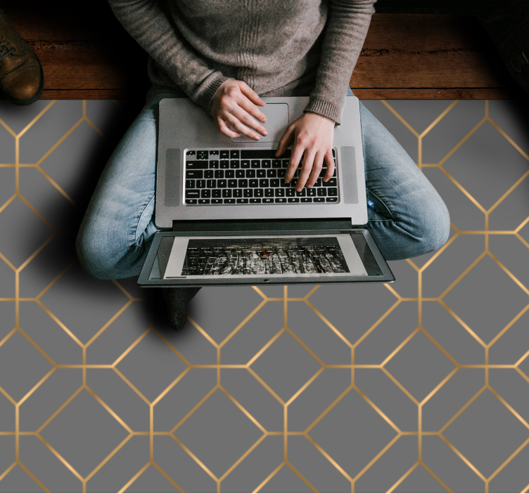 Tapis vinyle géométrique hexagones superposés effet doré - TenStickers