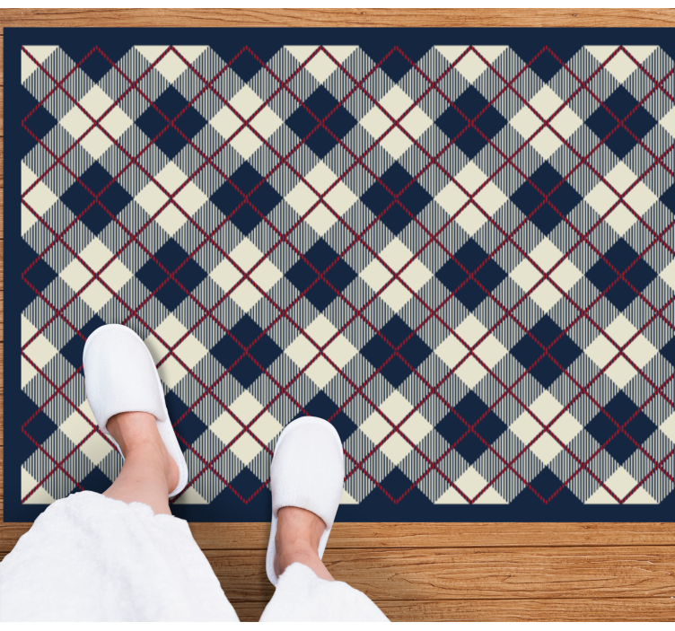 Tapis vinyle géométrique motif à carreaux bleu marine - TenStickers