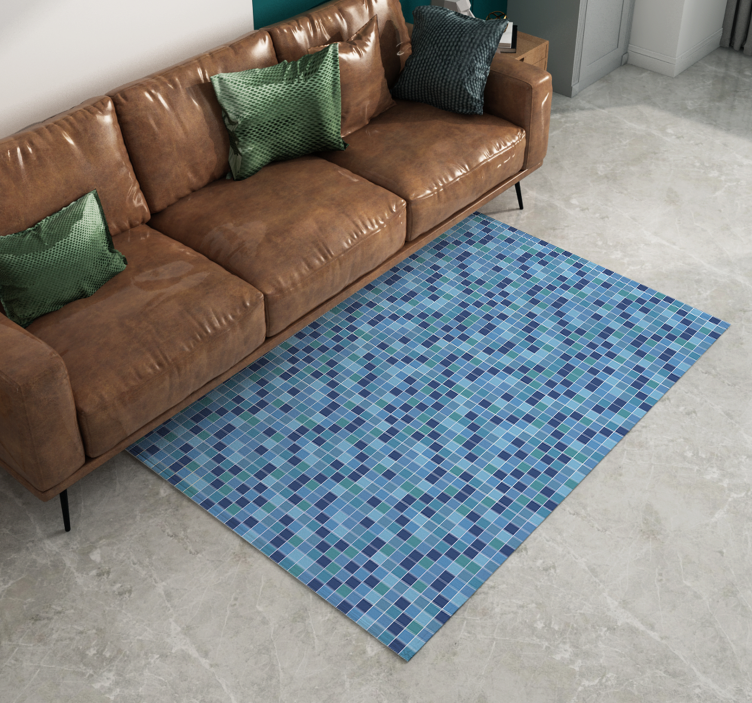 Tapis vinyle géométrique motif à carreaux bleus - TenStickers