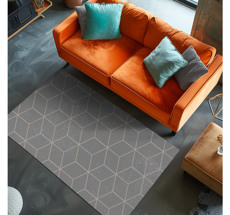 Tapis vinyle géométrique motif hexagonal gris - TenStickers