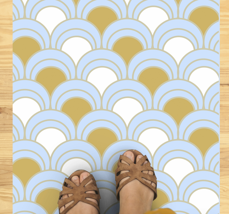 Tapis vinyle géométrique motif incurvé bleu - TenStickers