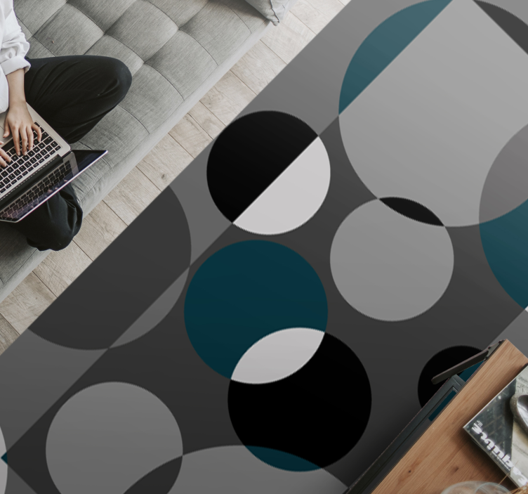 Tapis vinyle salon motif circulaire gris - TenStickers