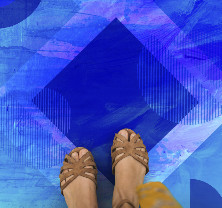 Tapis vinyle minimaliste motifs géométriques bleus - TenStickers