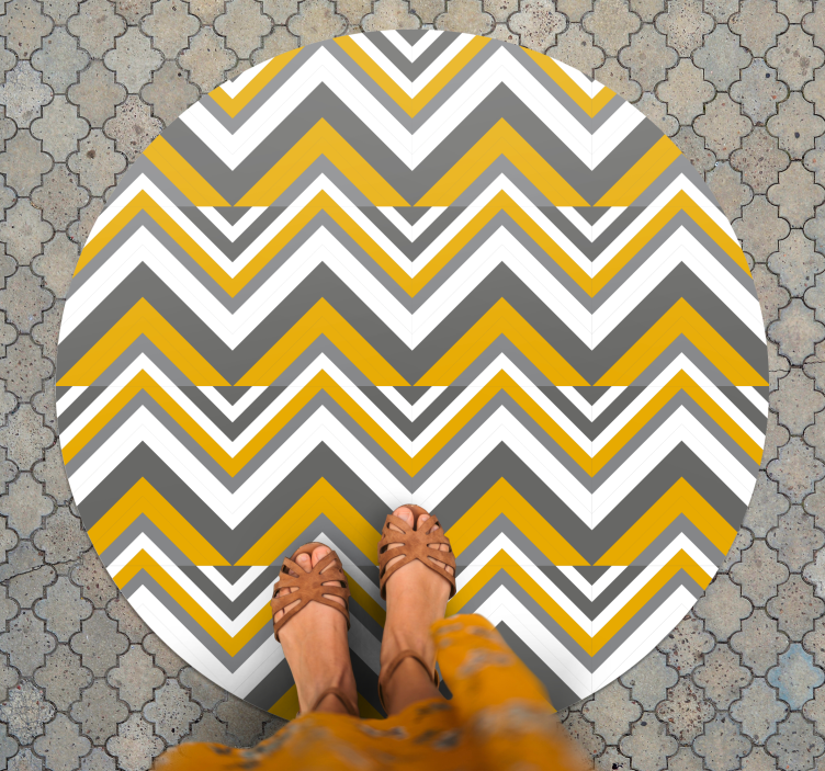 Tapis vinyle géométrique chevrons gris et jaune - TenStickers