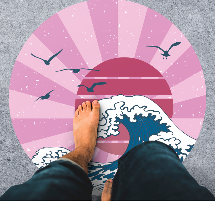 Tapis vinyle géométrique vague rose de kanagawa - TenStickers