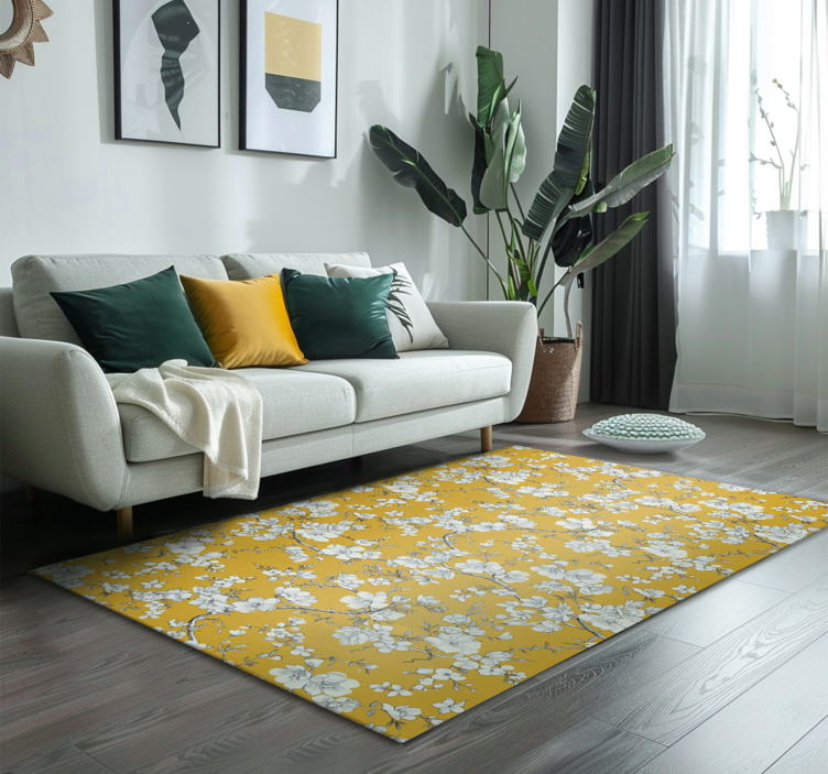 Tapis vinyle jaune motif floral vintage - TenStickers