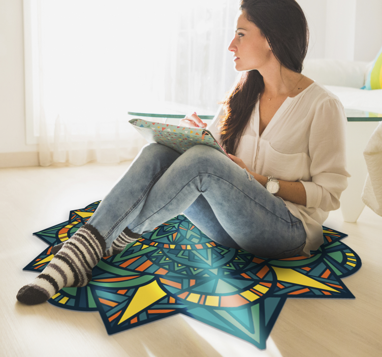 Tapis vinyle mandala bleu et vert - TenStickers