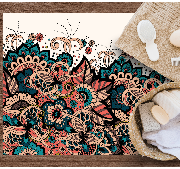 Tapis vinyle mandala éléments floraux vivants - TenStickers