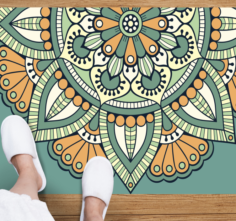 Tapis vinyle mandala motif floral moitié - TenStickers