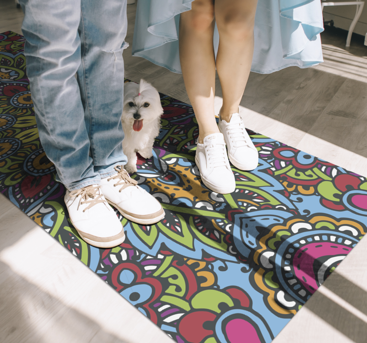 Tapis vinyle mandala motifs floraux vibrants - TenStickers