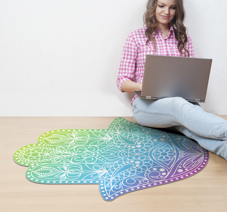 Tapis vinyle mandala symbole de main coloré - TenStickers