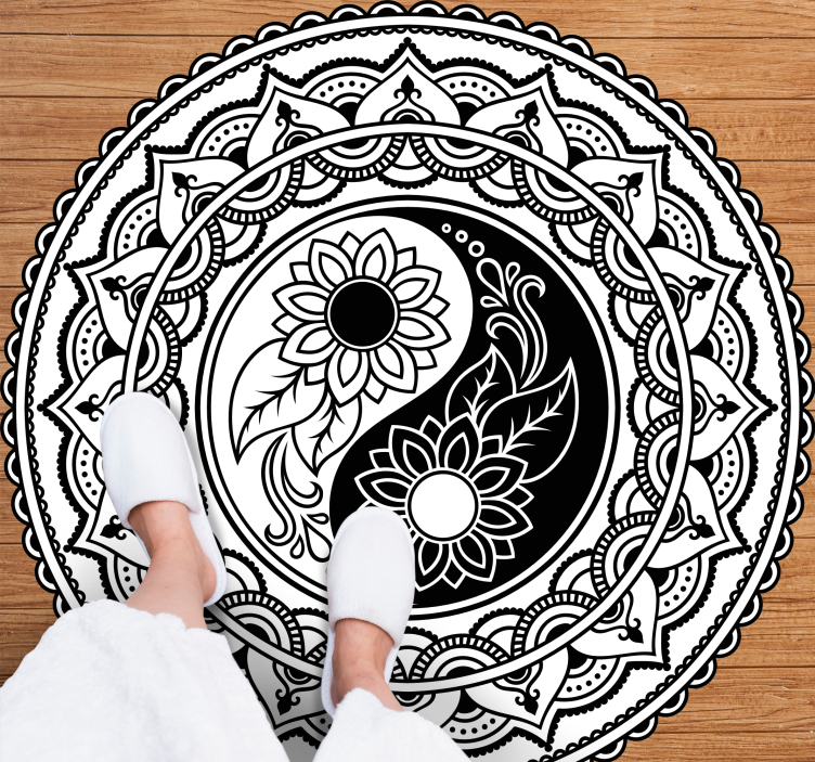 Tapis vinyle mandala tournesols yin yang - TenStickers