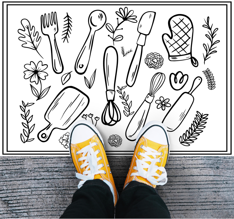 Tapis vinyle cuisine illustration ustensiles de cuisine - TenStickers