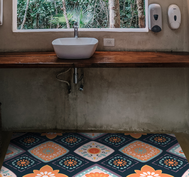 Tapis vinyle salle de bain motif floral vivant - TenStickers