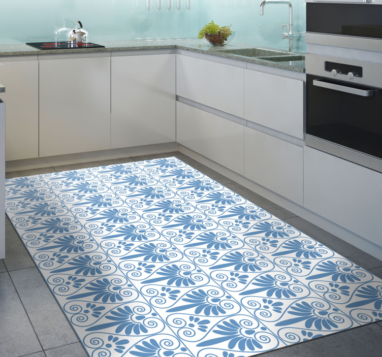 Tapis vinyle carreaux de ciment motif bleu sophistiqué - TenStickers