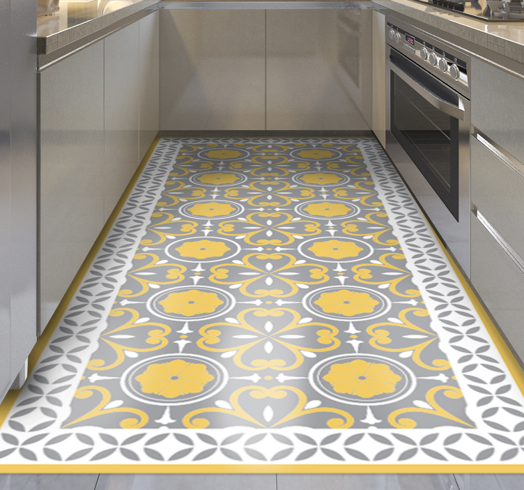 Tapis vinyle cuisine motif gris jaune - TenStickers