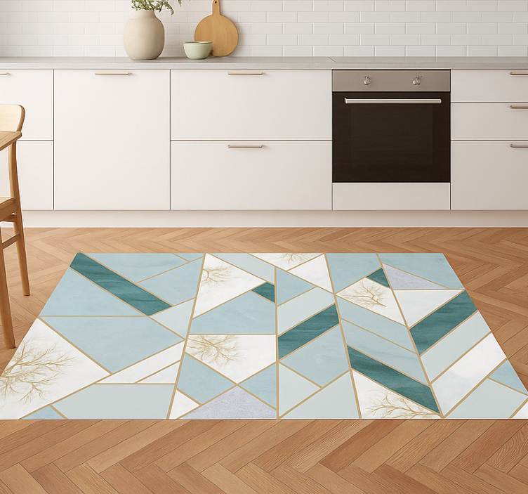 Tapis vinyle marbre motif géométrique aqua - TenStickers
