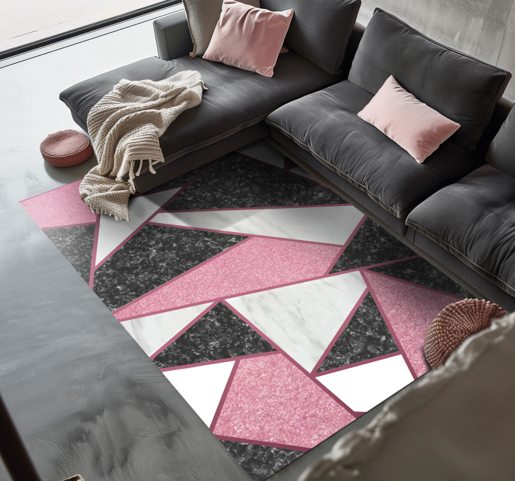 Tapis vinyle marbre rose et gris formes géométriques - TenStickers