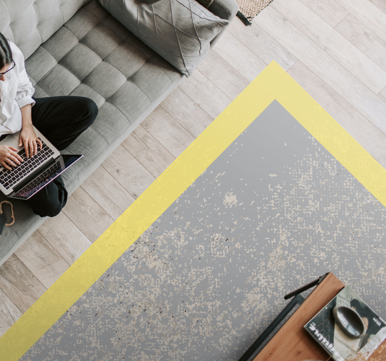 Tapis vinyle salon cadre jaune - TenStickers