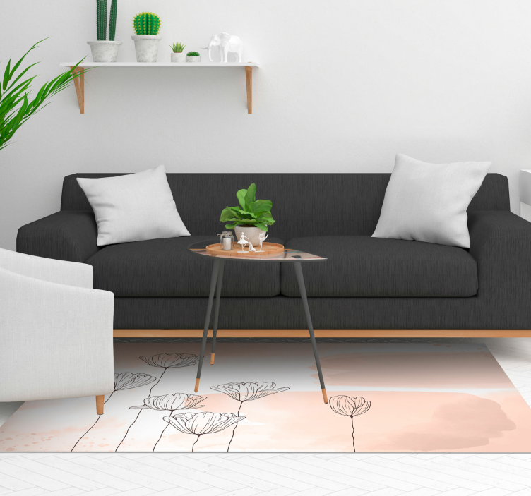 Tapis vinyle fleurs aquarelle lignes noires - TenStickers