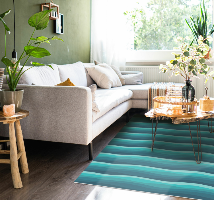 Tapis vinyle salon vagues bleues sereines - TenStickers