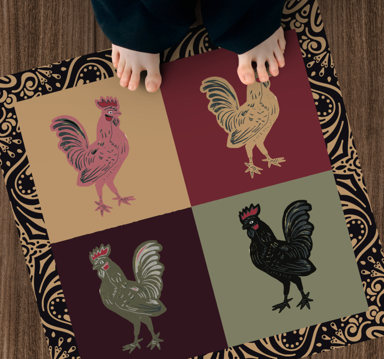 Tapis vinyle animal coq en carreaux classiques - TenStickers