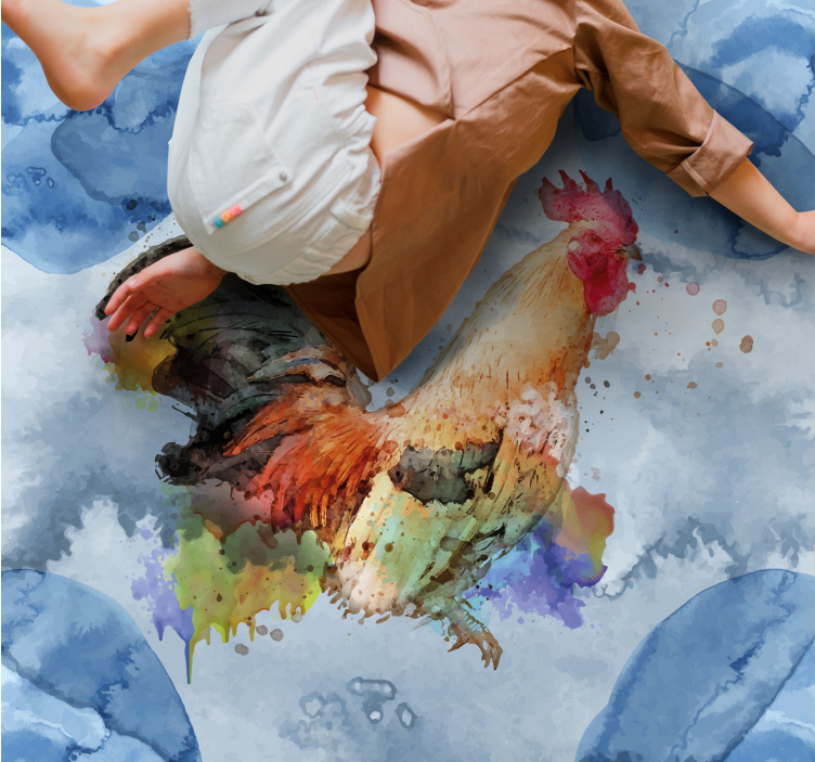 Tapis vinyle animal coq aquarelle - TenStickers