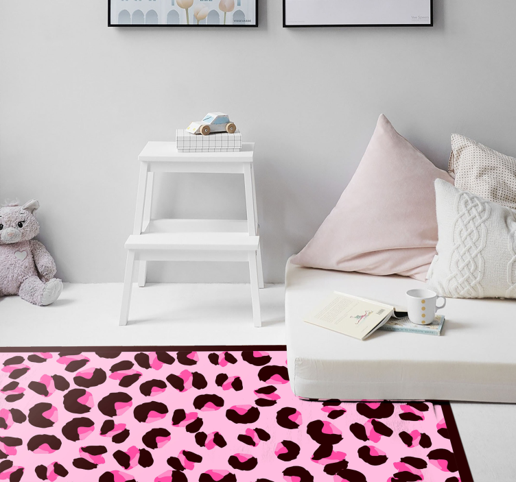 Tapis vinyle motif animal impression léopard rose - TenStickers