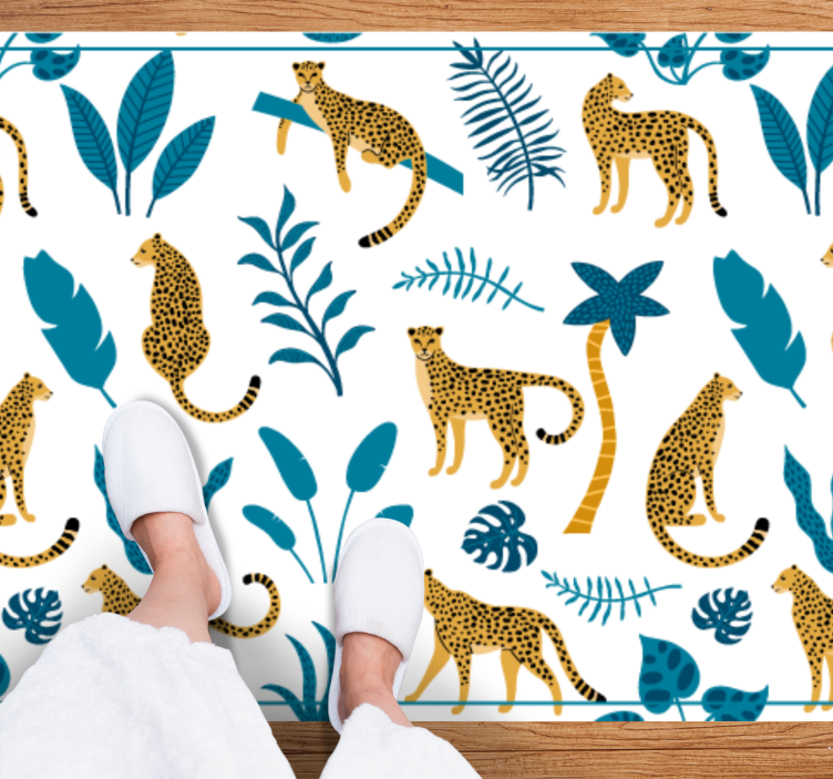 Tapis vinyle bébé motif léopard tropical - TenStickers