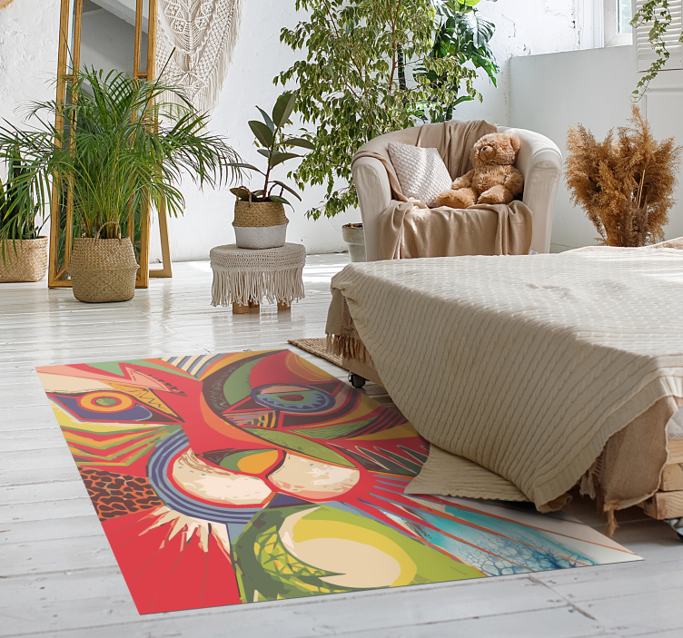 Tapis vinyle animal visage de chat coloré - TenStickers