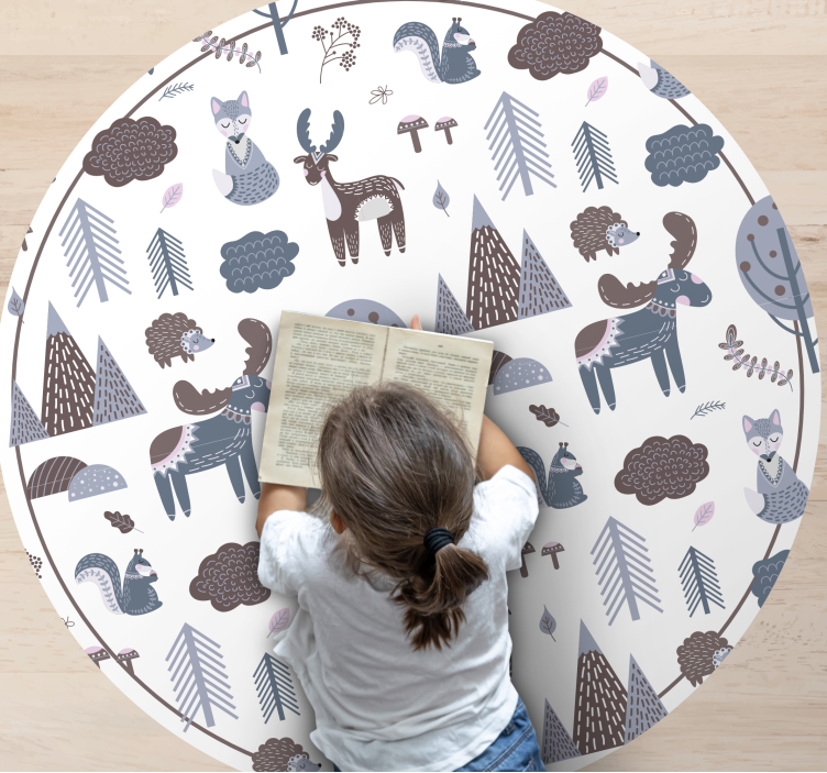 Tapis vinyle rond motif d'animaux style scandinave - TenStickers