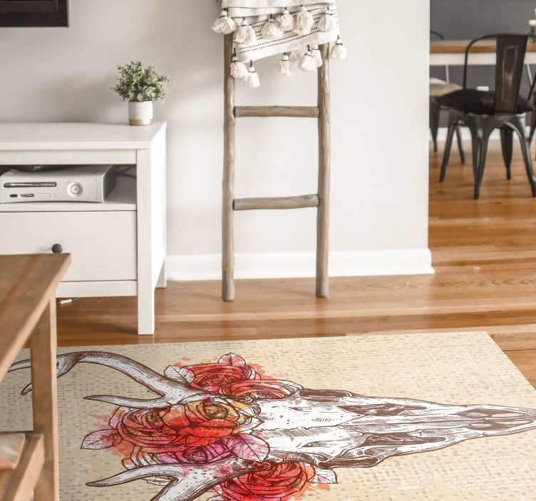 Tapis vinyle animal composition florale de crâne - TenStickers