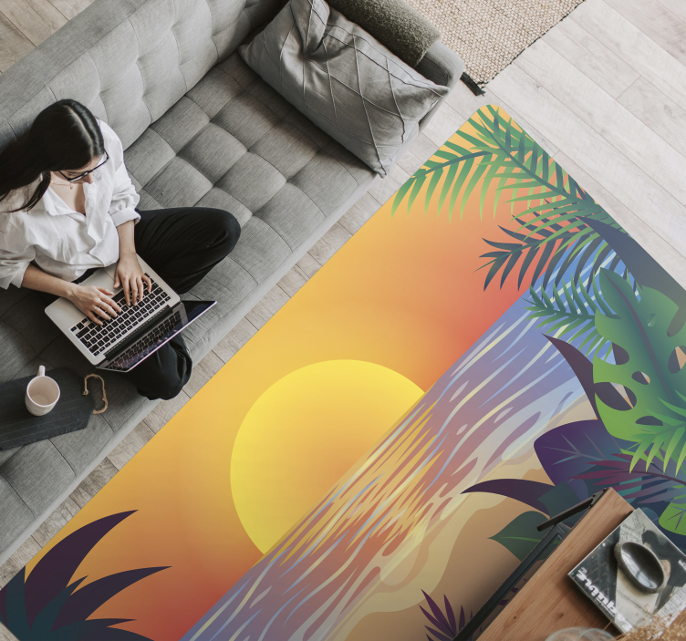 Tapis vinyle nature coucher de soleil tropical - TenStickers