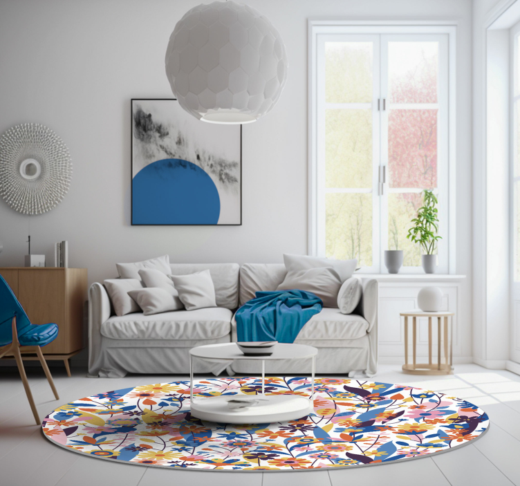Tapis vinyle salon rond nature fleurs multicolores - TenStickers