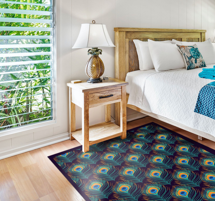 Tapis vinyle chambre motif de plumes de paon - TenStickers