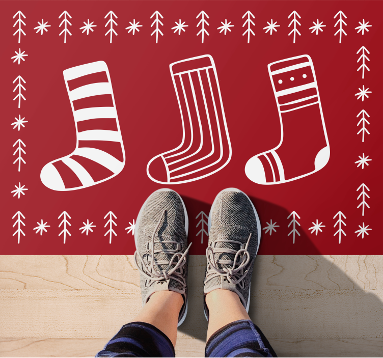 Tapis vinyle noël chaussettes rouges festives - TenStickers