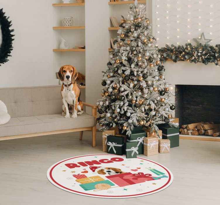 Tapis vinyle rond noël chien avec nom personnalisé - TenStickers