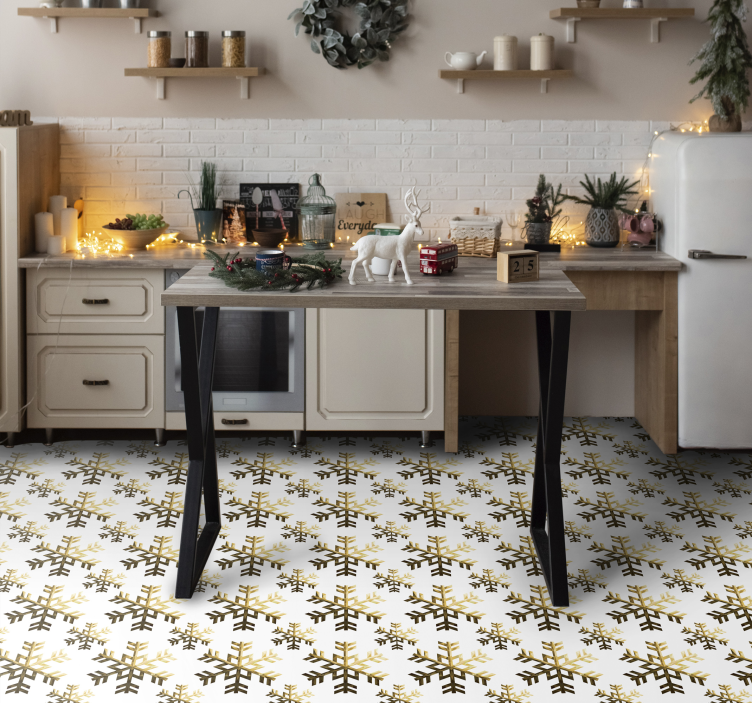 Tapis vinyle cuisine noël flocons de neige doré - TenStickers