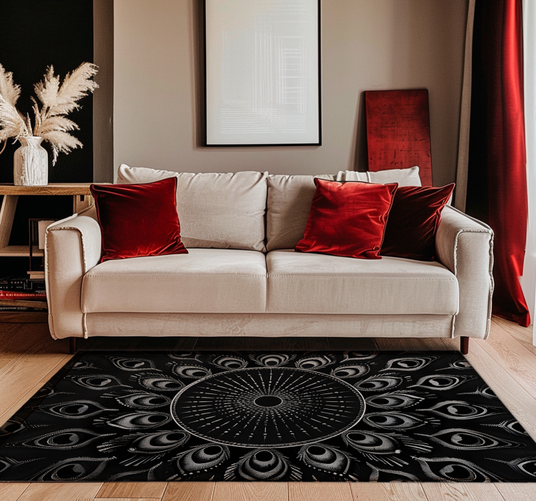 Tapis vinyle noir plumes de paon - TenStickers